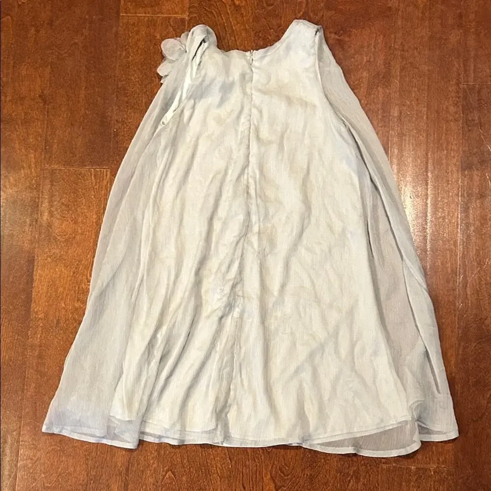 Sophia Young Gray Crinkle Chiffon Dress with Floral Accent, Size 10, NWT